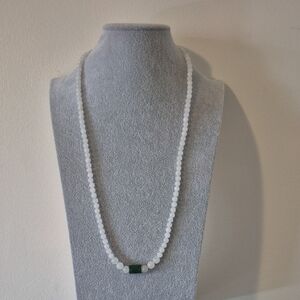 White Jade Necklace & Braclet W/ Green Jade Center Piece